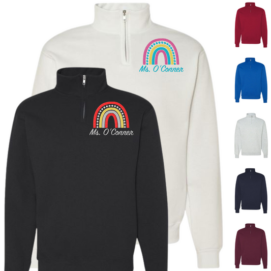 Sweatshirt Rainbow:Custom Name- Embroidered Quarter Zip