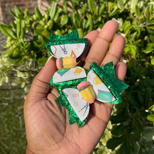 Hair Bow:Glitter Green Bow Set