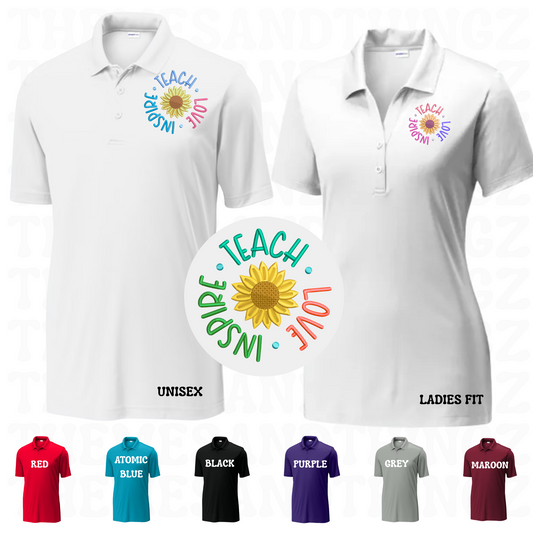 Teacher Polo: Teach Love Inspire Sunflower