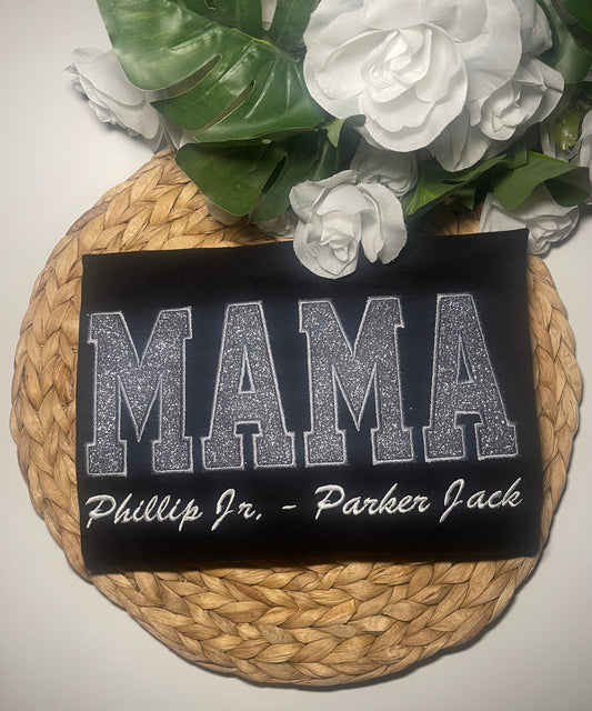 Mama Embroidered Applique: Crewneck Sweatshirt