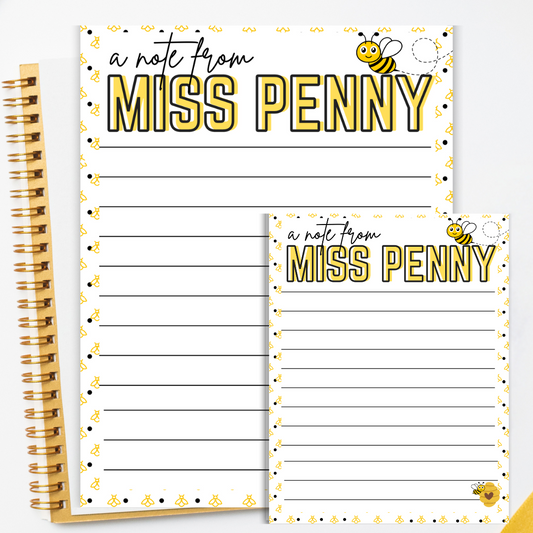Stationary: Bumble Bee Theme Personalized Lined Note Pad